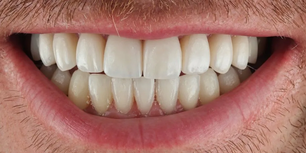 After: Class III open bite and severe crowding: Invisalign, then composite veneers