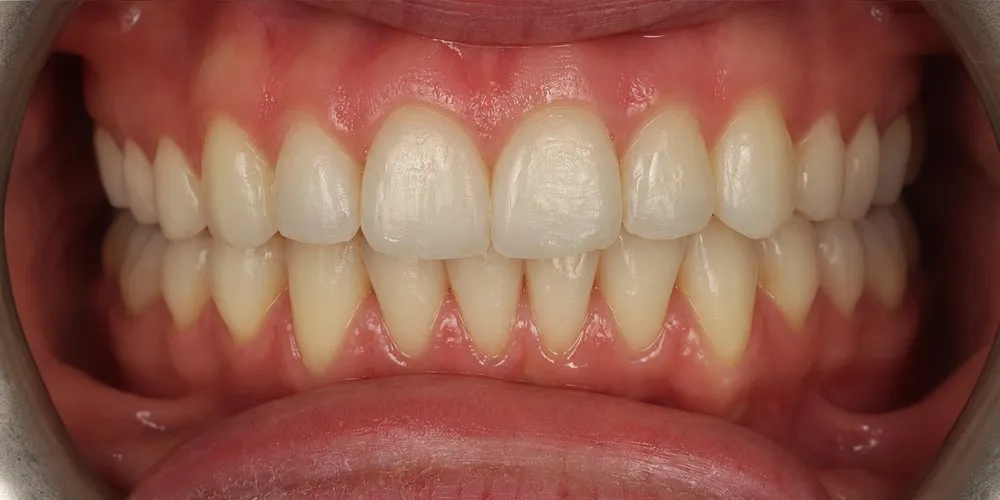 After: Invisalign for severe misalignment and a jutting upper canine